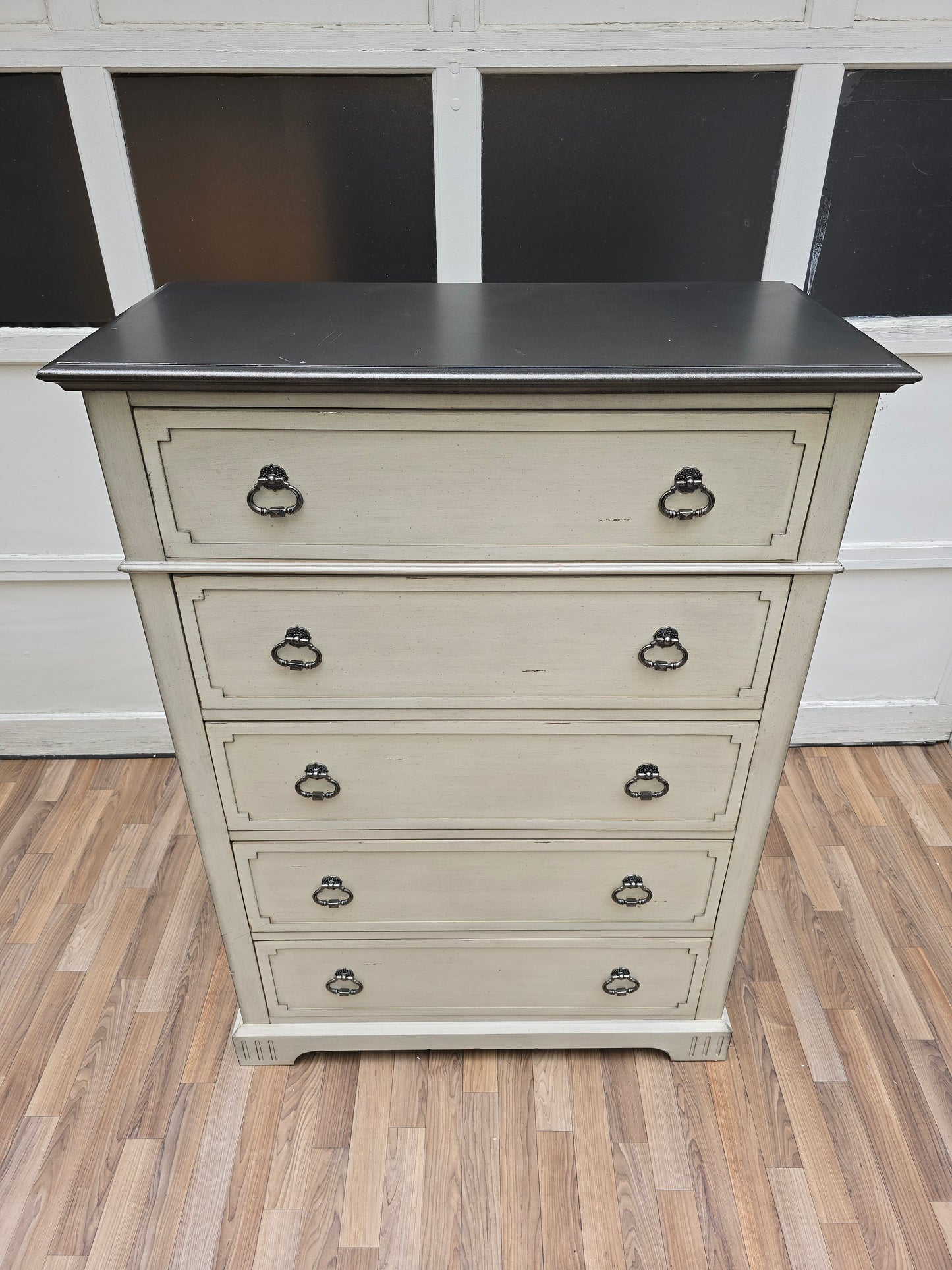 Ashbury Heirloom Chest – Hand-Refinished Vintage Five-Drawer Dresser in Antiqued Ivory