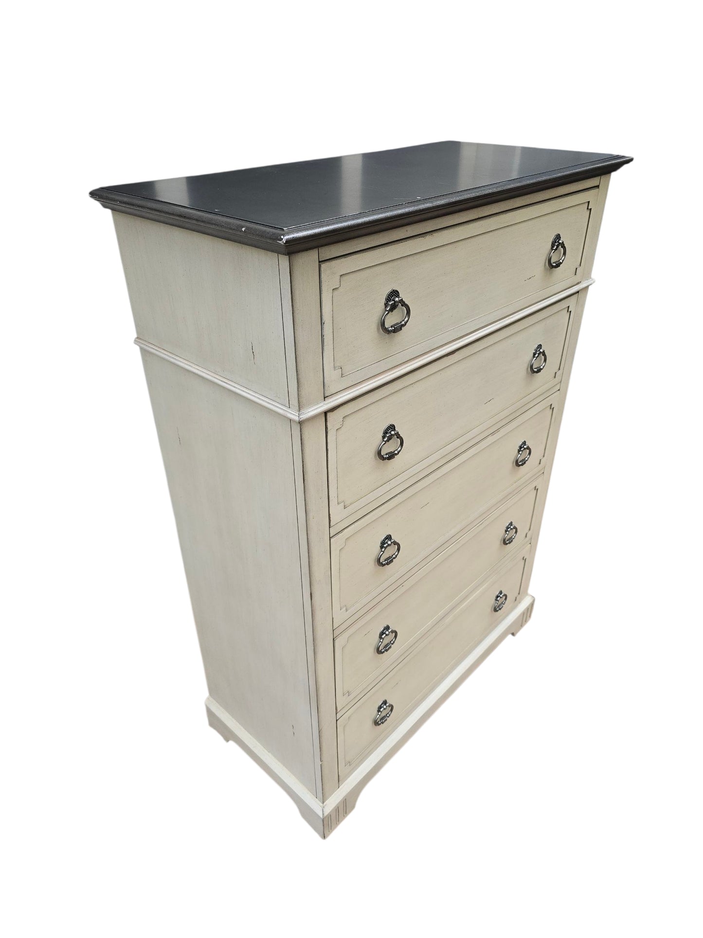 Ashbury Heirloom Chest – Hand-Refinished Vintage Five-Drawer Dresser in Antiqued Ivory