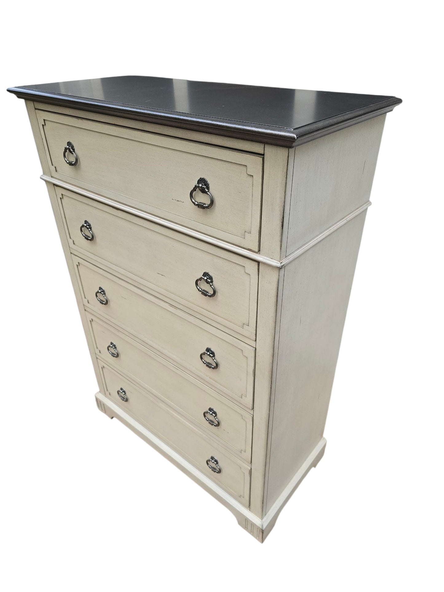 Ashbury Heirloom Chest – Hand-Refinished Vintage Five-Drawer Dresser in Antiqued Ivory