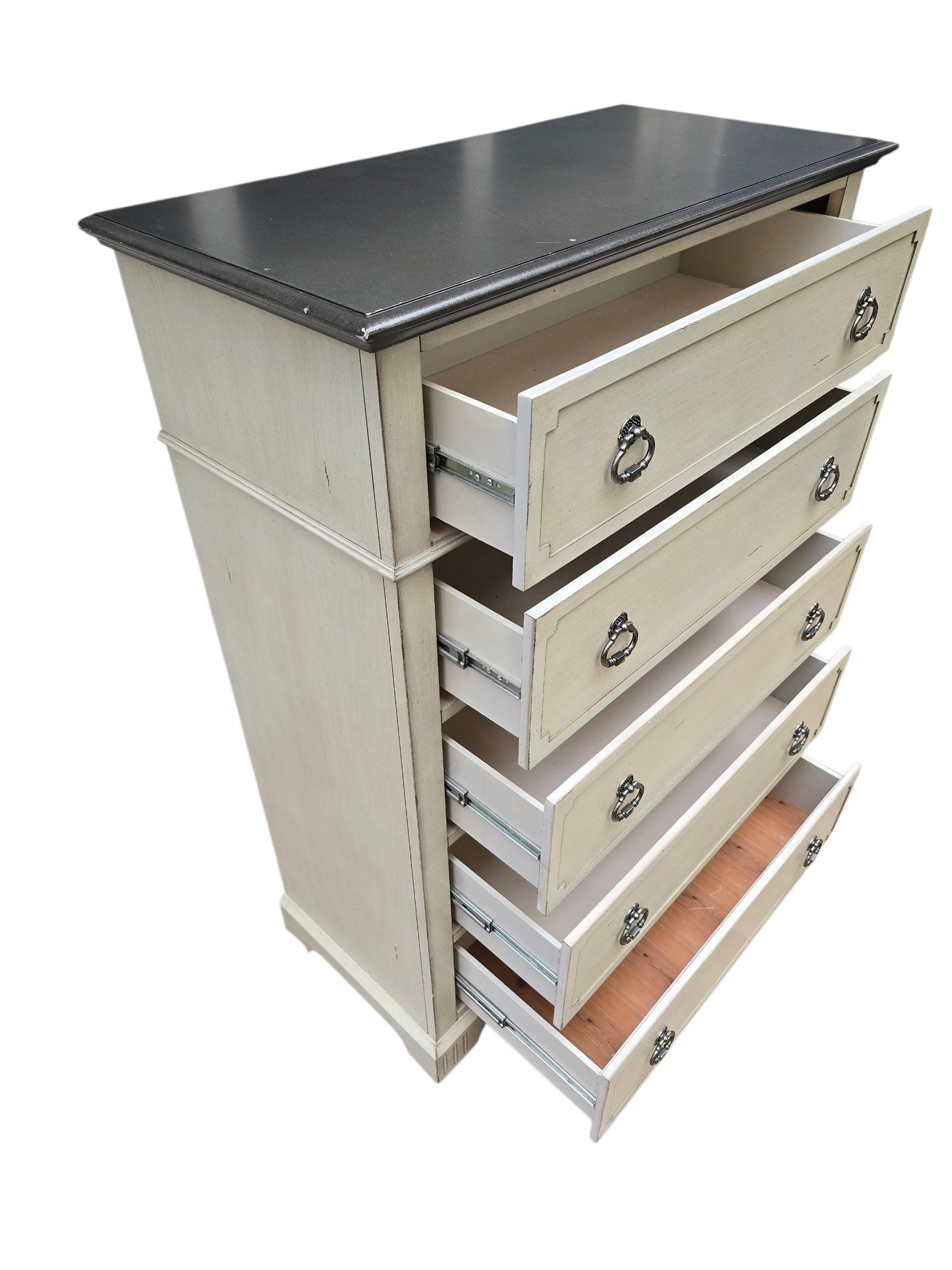 Ashbury Heirloom Chest – Hand-Refinished Vintage Five-Drawer Dresser in Antiqued Ivory