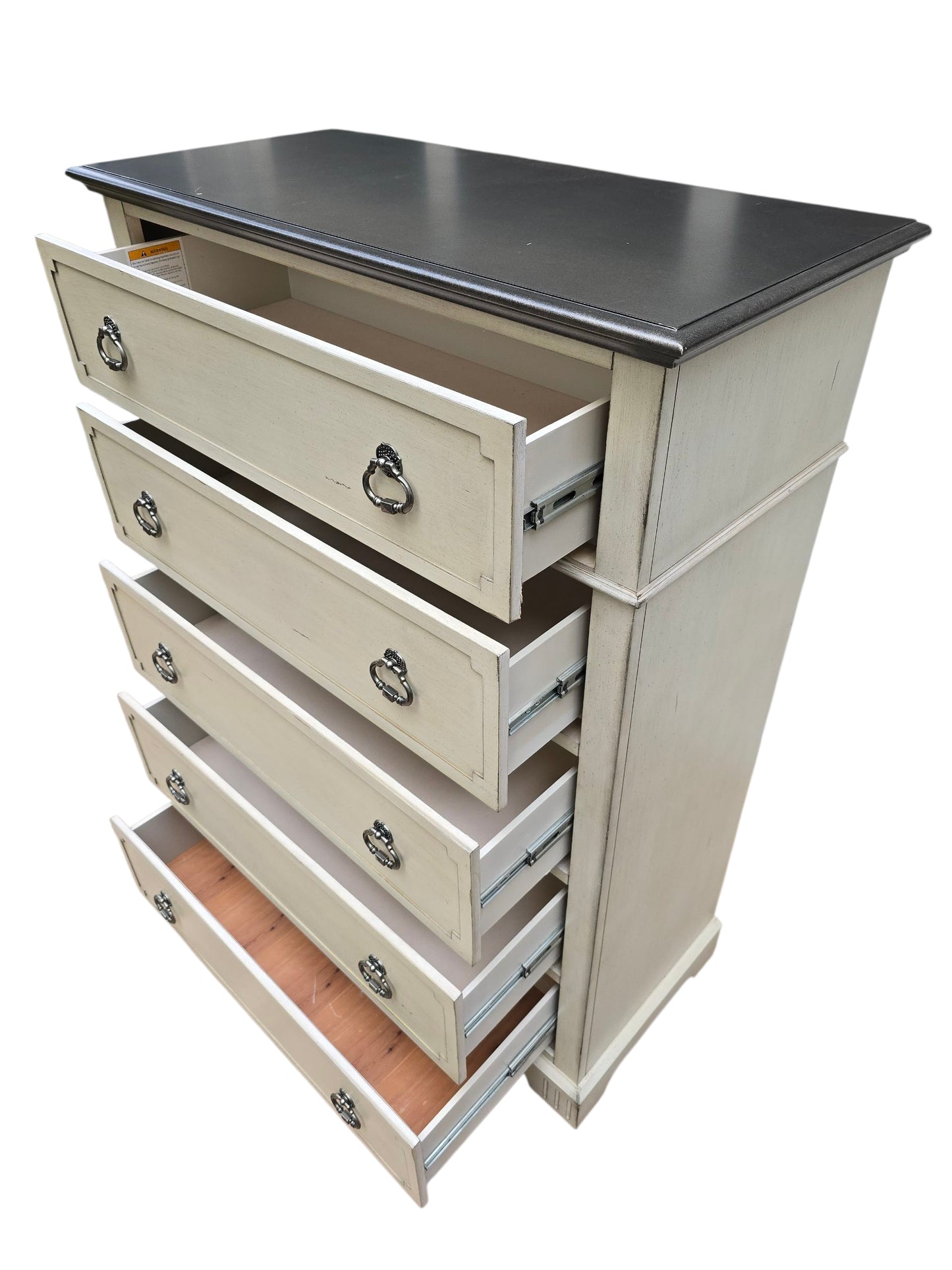 Ashbury Heirloom Chest – Hand-Refinished Vintage Five-Drawer Dresser in Antiqued Ivory