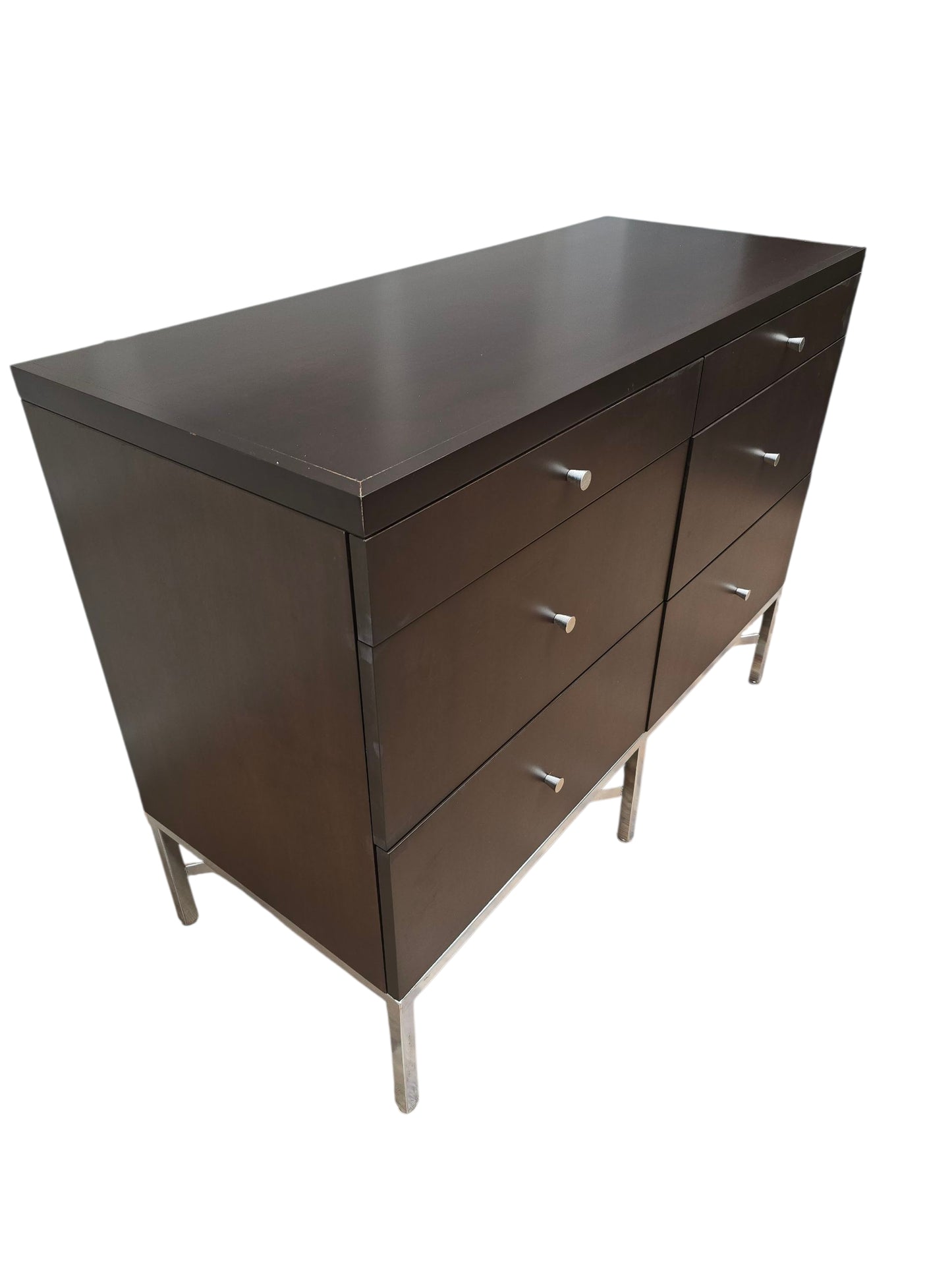 Mid-Century Modern Walnut Dresser, 6-Drawer Chest with Metal Base, Contemporary Brown Dresser, Minimalist Bedroom Storage