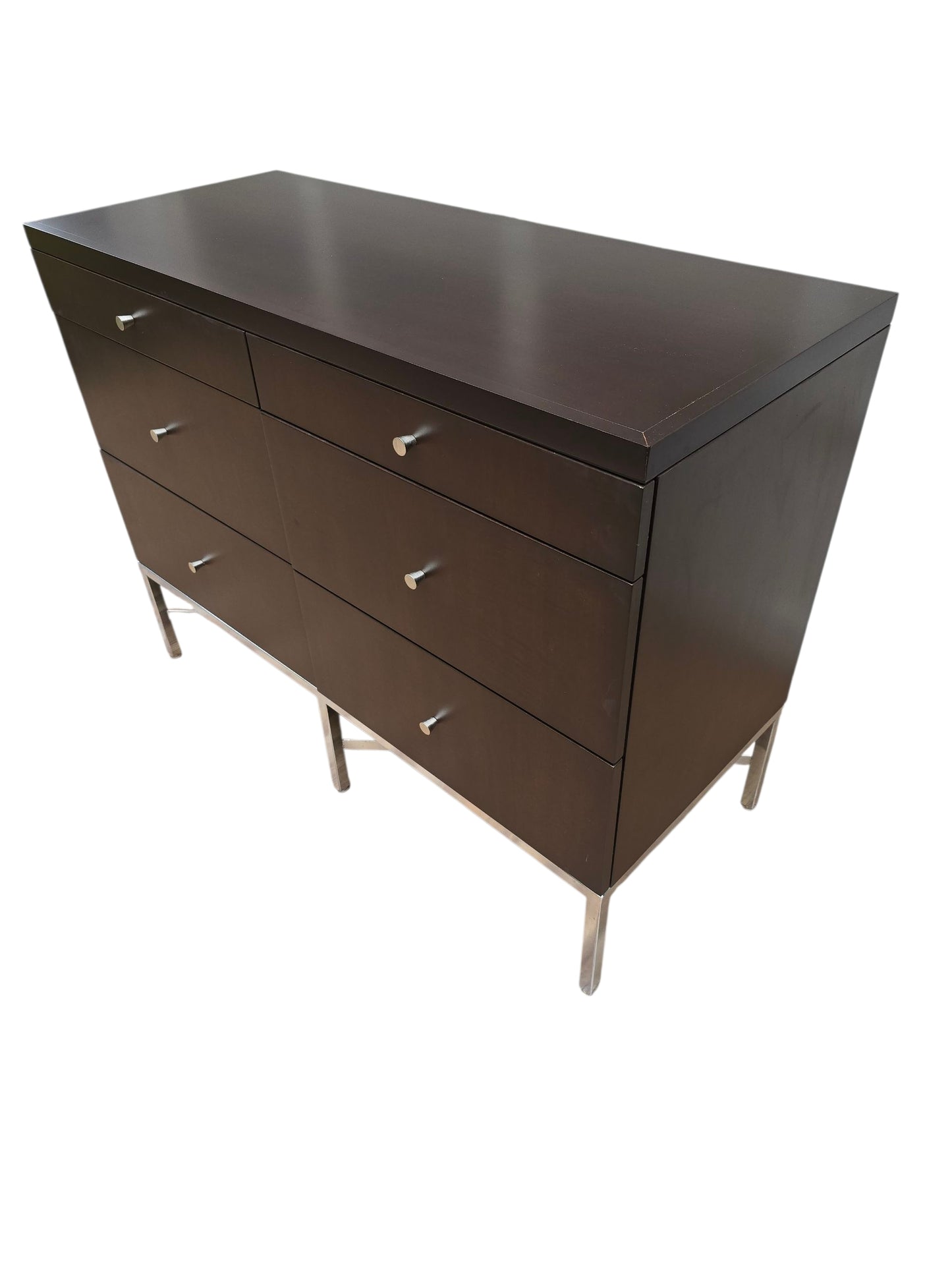 Mid-Century Modern Walnut Dresser, 6-Drawer Chest with Metal Base, Contemporary Brown Dresser, Minimalist Bedroom Storage