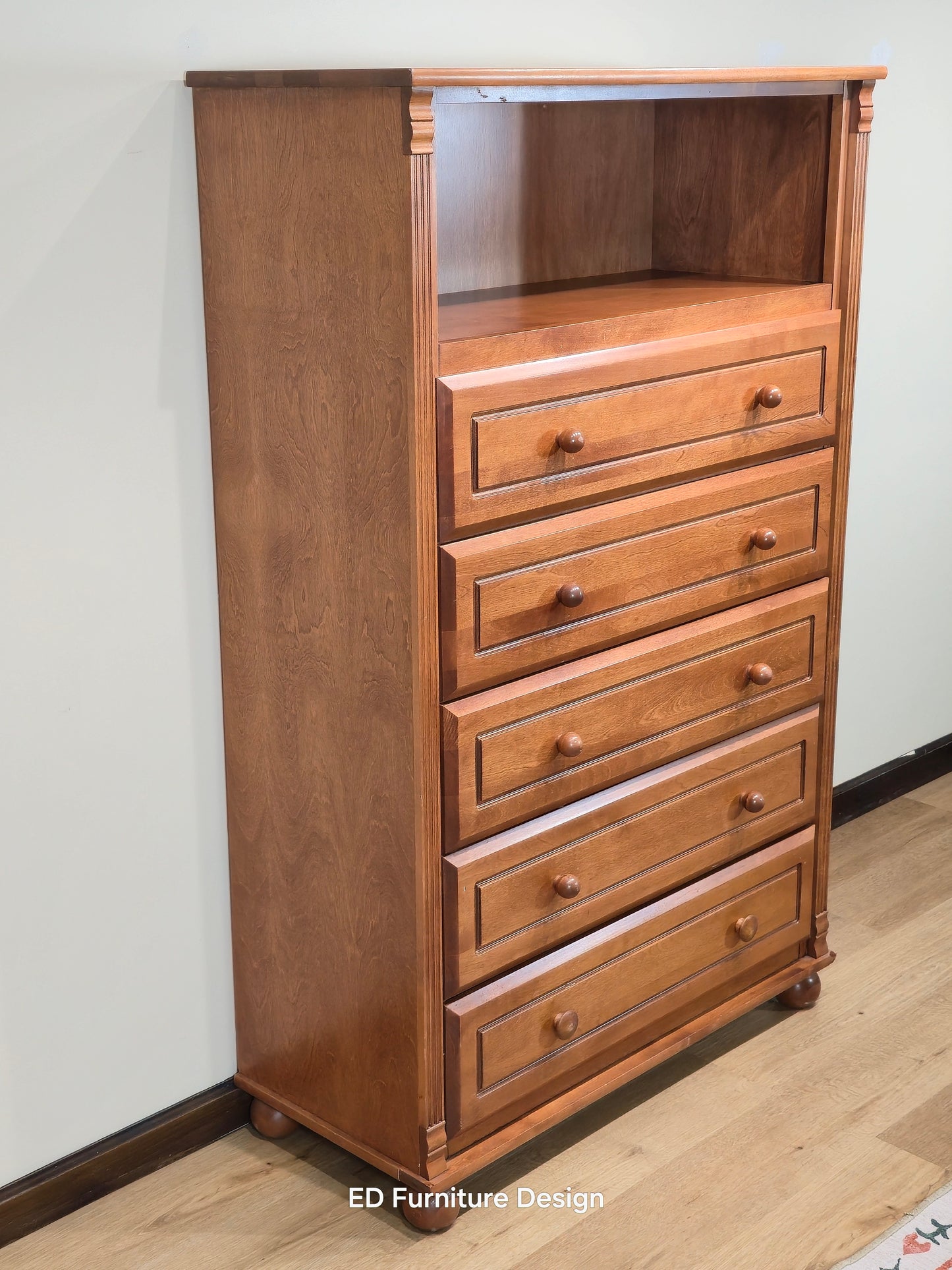 Bellini Solid Wood Tall Chest – 6-Drawer Dresser with Open Hutch Shelf | Classic Nursery Storage