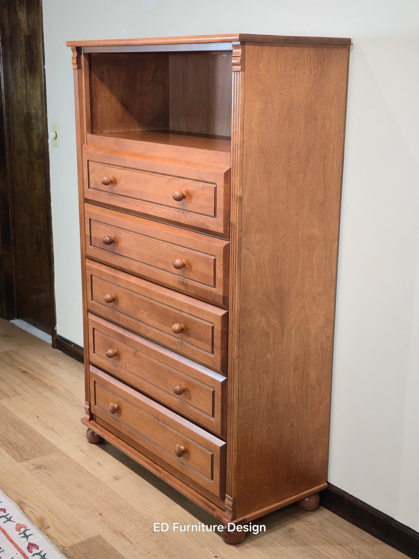 Bellini Solid Wood Tall Chest – 6-Drawer Dresser with Open Hutch Shelf | Classic Nursery Storage