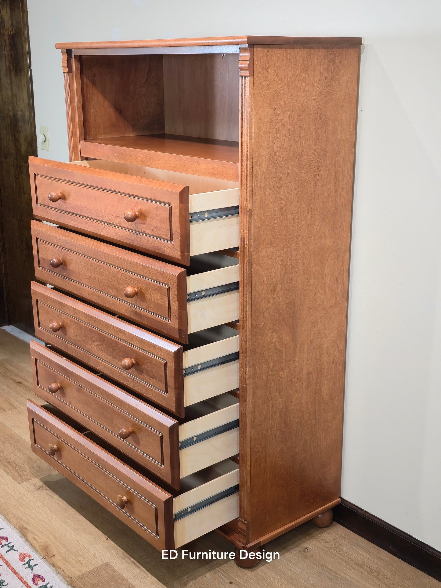 Bellini Solid Wood Tall Chest – 6-Drawer Dresser with Open Hutch Shelf | Classic Nursery Storage