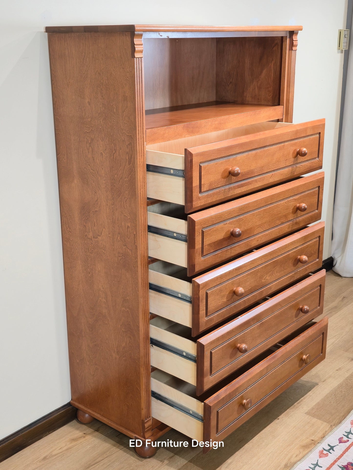 Bellini Solid Wood Tall Chest – 6-Drawer Dresser with Open Hutch Shelf | Classic Nursery Storage