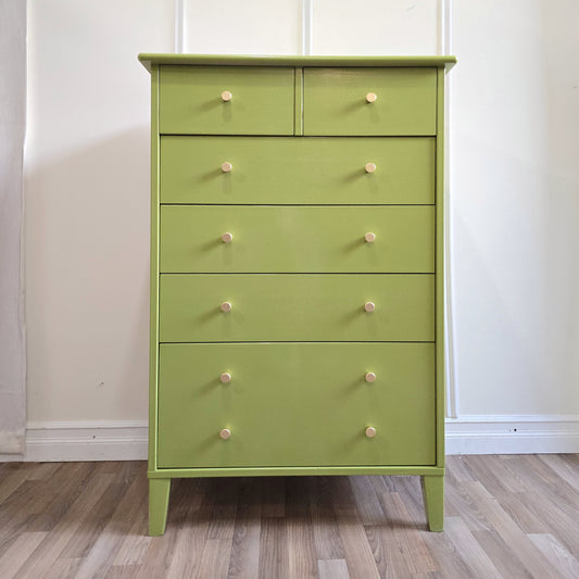 Refinished Mid-Century Solid Wood Dresser in Fresh Apple Green Lacquer