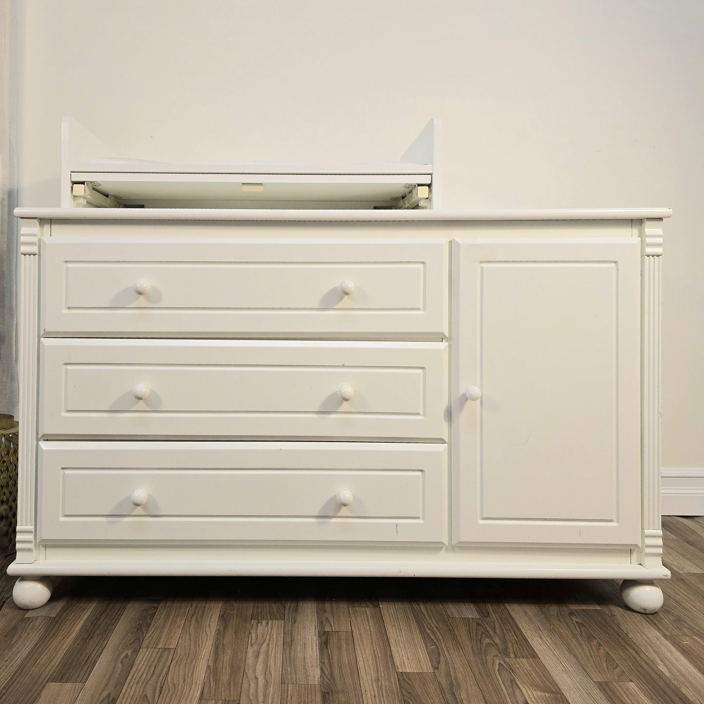 Bellini White Dresser – 3-Drawer Chest with Side Cabinet, Solid Wood