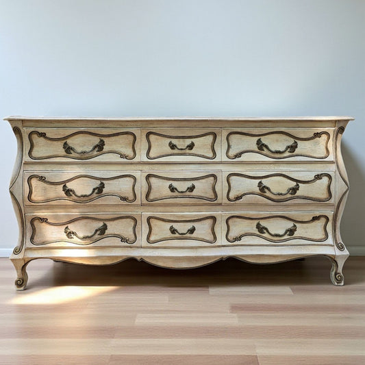 Chantilly French Provincial Dresser – Antique Nine-Drawer Chest with Serpentine Front
