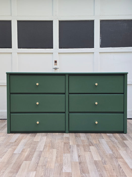 Greenfield Double Dresser – Hand-Refinished in Botanical Green with Brass Knobs
