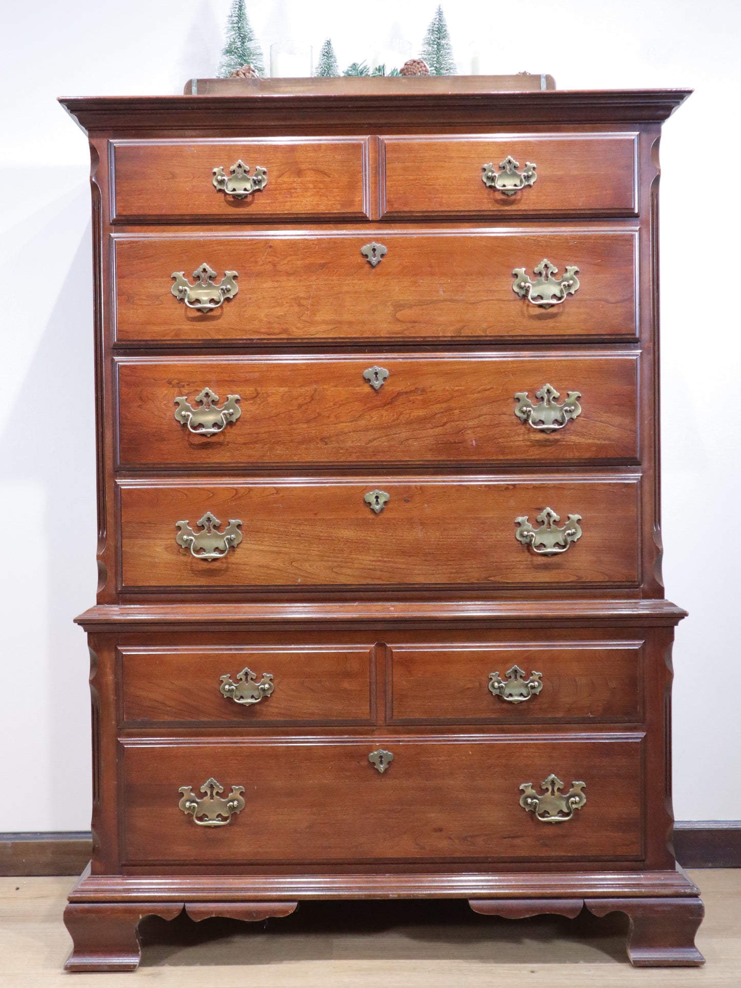 Pennsylvania House Highboy – Solid Cherry Chest-on-Chest with Brass Hardware | Vintage Tall Dresser