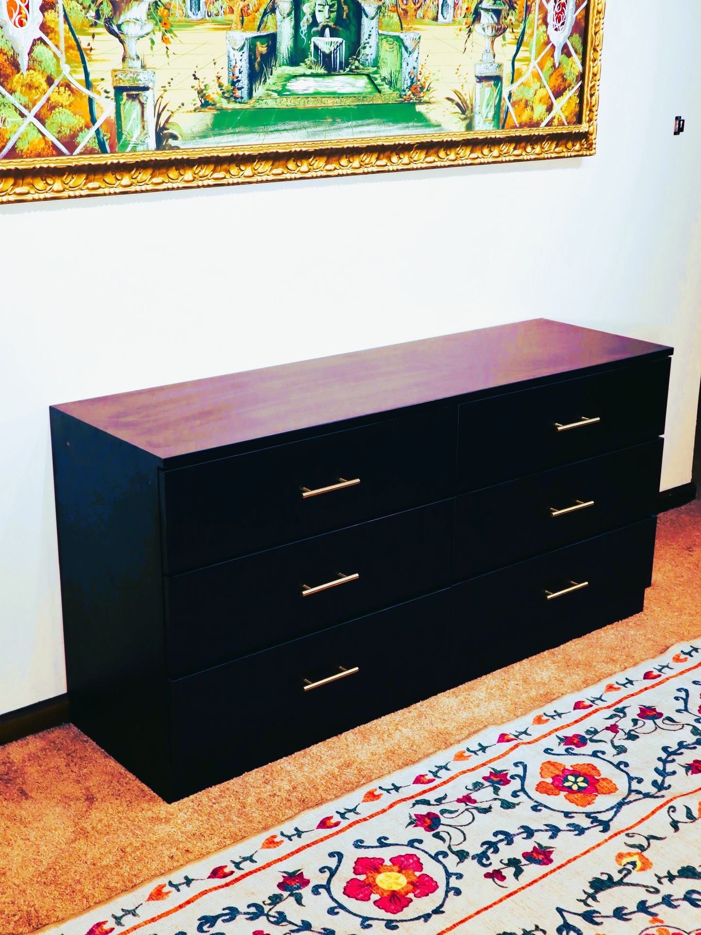 Modern Minimalist Black 6-Drawer Low Dresser - Pre-Owned