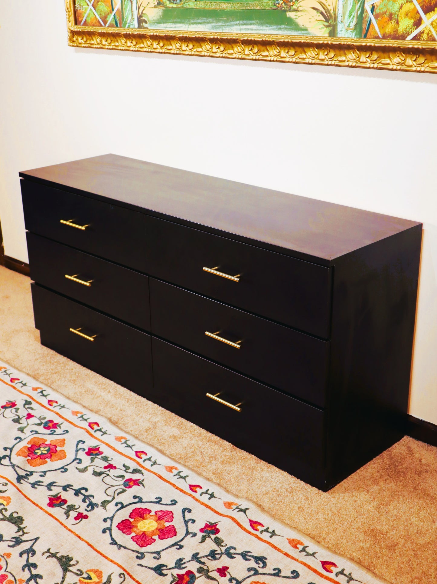 Modern Minimalist Black 6-Drawer Low Dresser - Pre-Owned