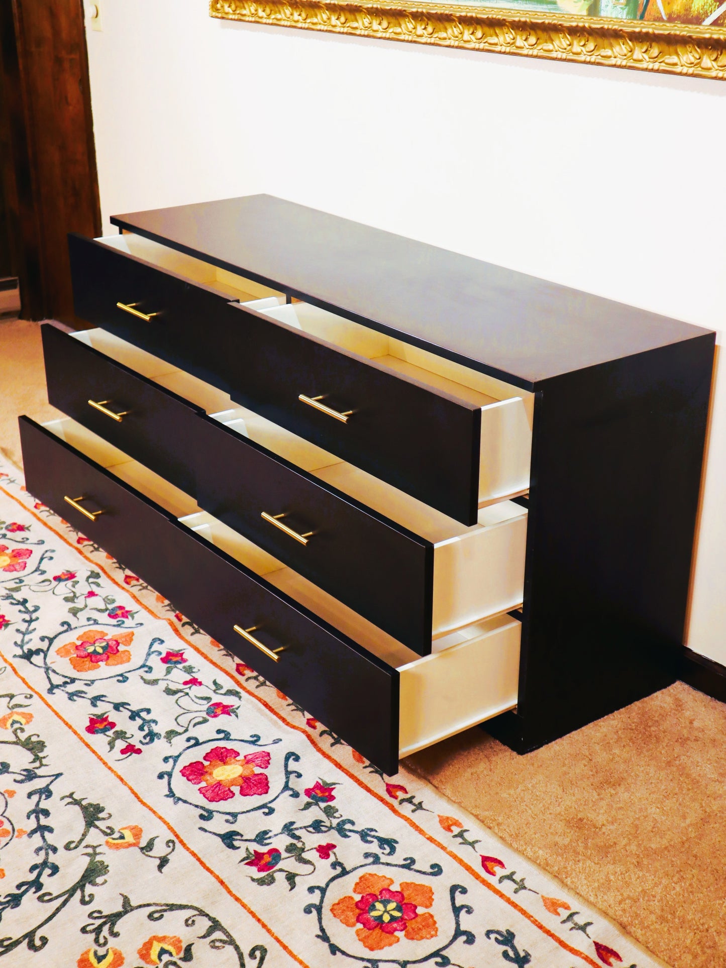 Modern Minimalist Black 6-Drawer Low Dresser - Pre-Owned
