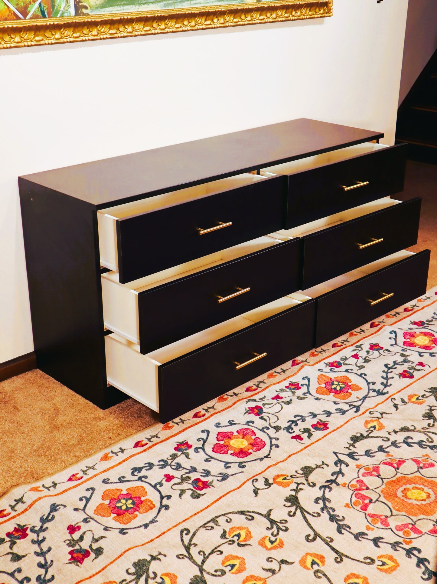 Modern Minimalist Black 6-Drawer Low Dresser - Pre-Owned