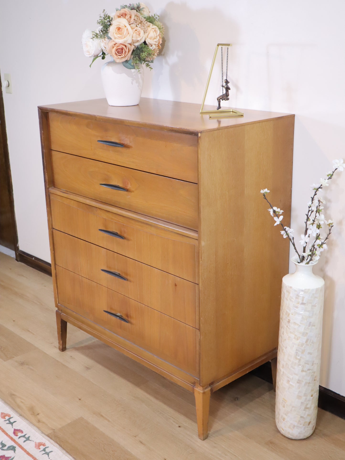 Unagusta Mid-Century Modern Tallboy – 5-Drawer Walnut Dresser