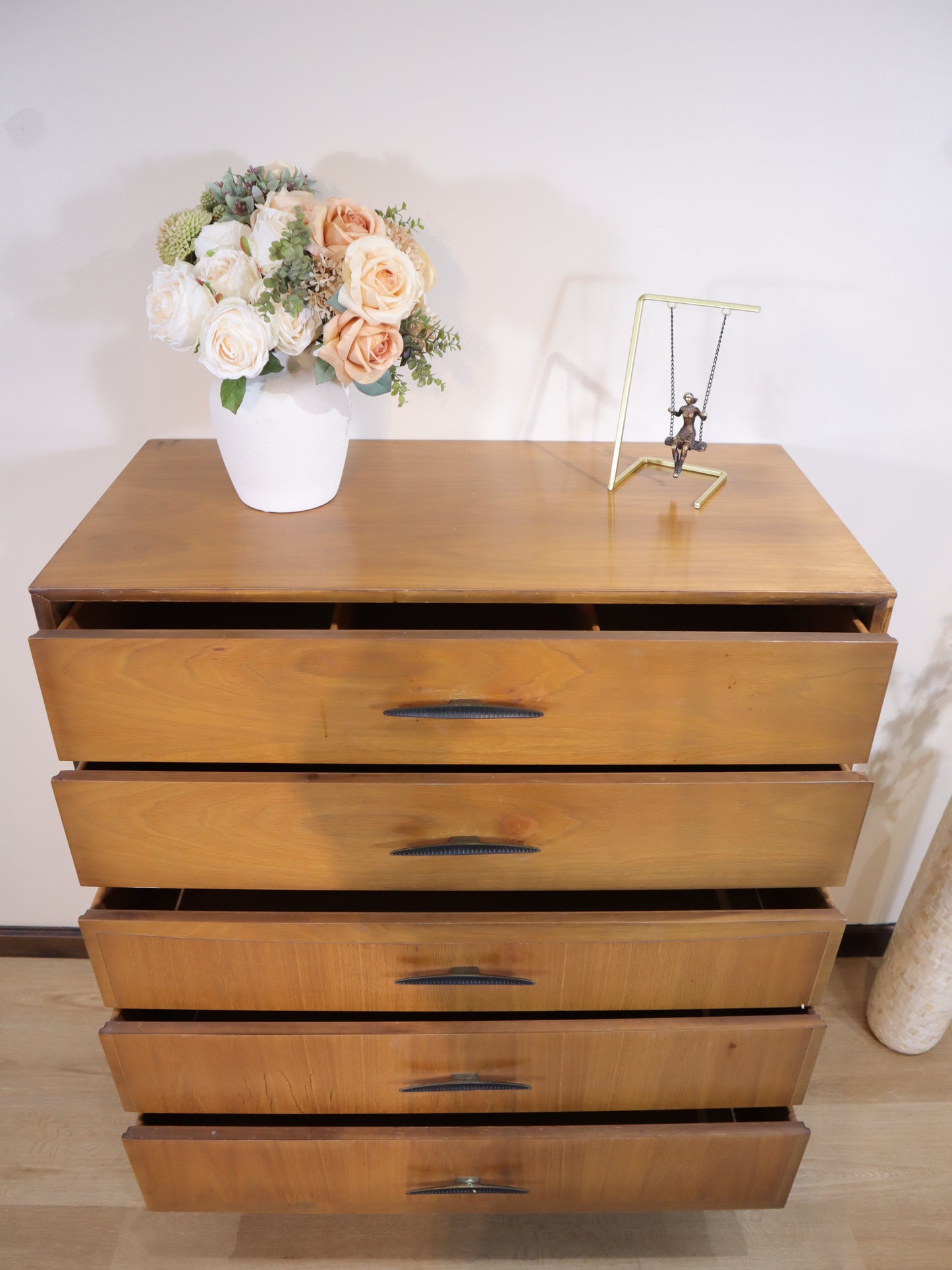 Unagusta Mid-Century Modern Tallboy – 5-Drawer Walnut Dresser