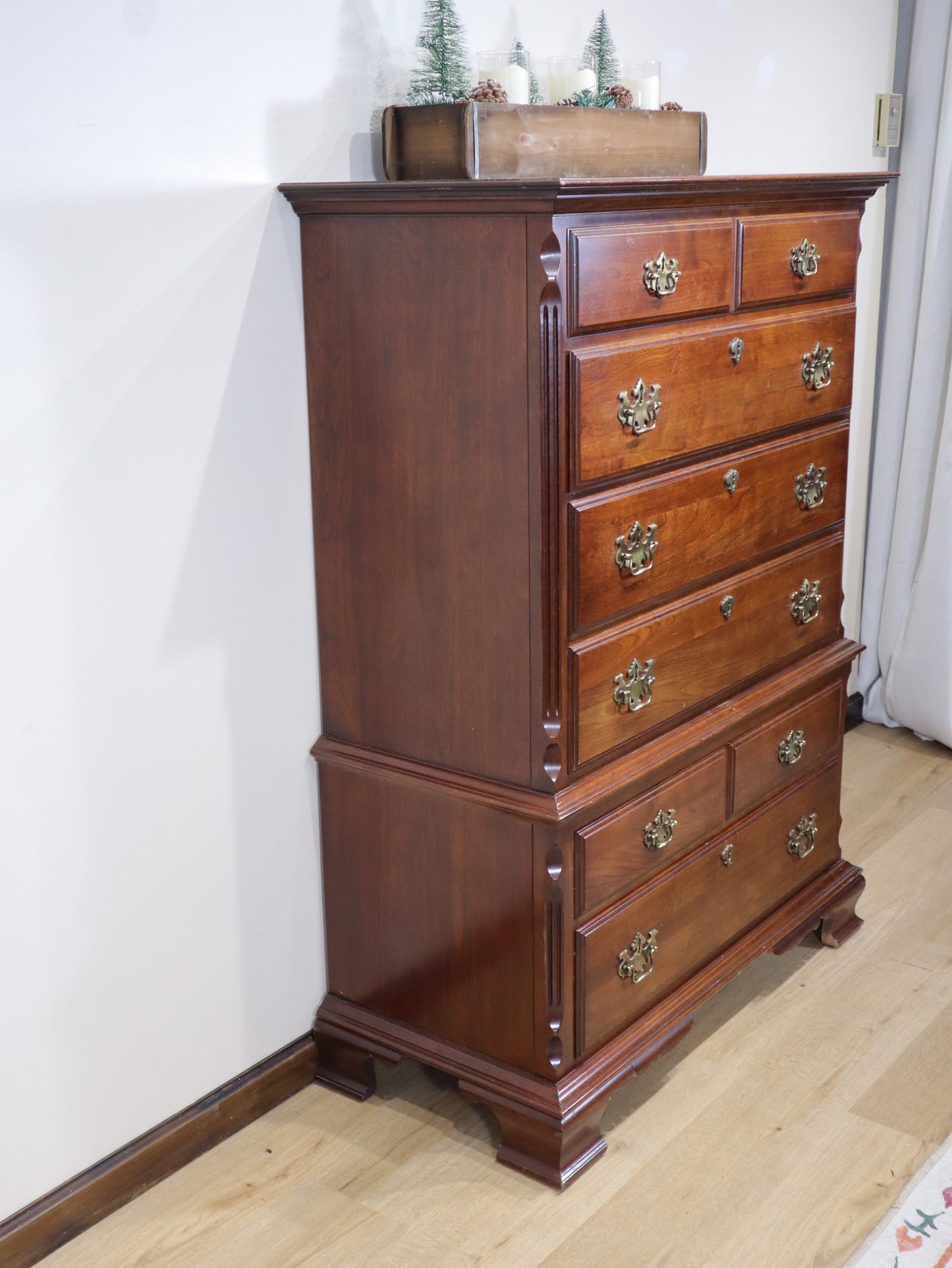 Pennsylvania House Highboy – Solid Cherry Chest-on-Chest with Brass Hardware | Vintage Tall Dresser