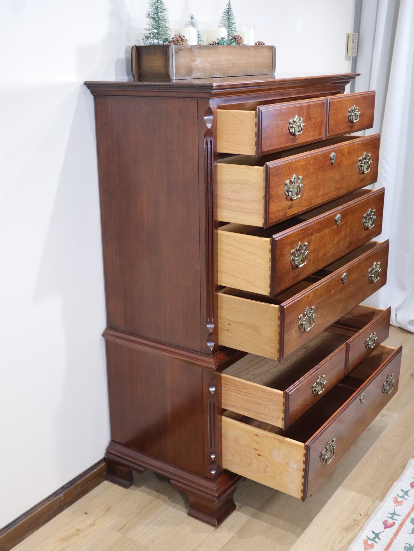 Pennsylvania House Highboy – Solid Cherry Chest-on-Chest with Brass Hardware | Vintage Tall Dresser