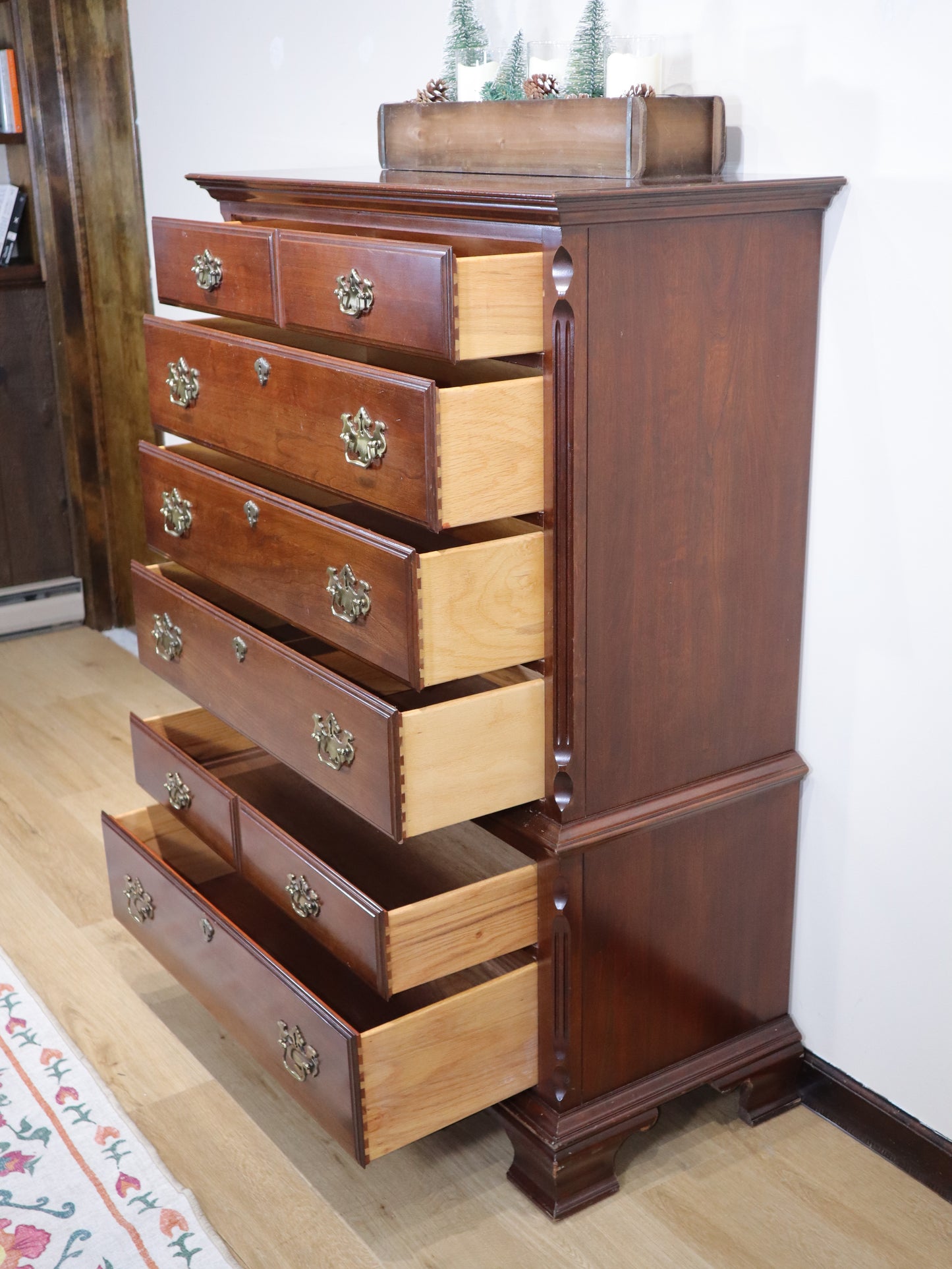 Pennsylvania House Highboy – Solid Cherry Chest-on-Chest with Brass Hardware | Vintage Tall Dresser