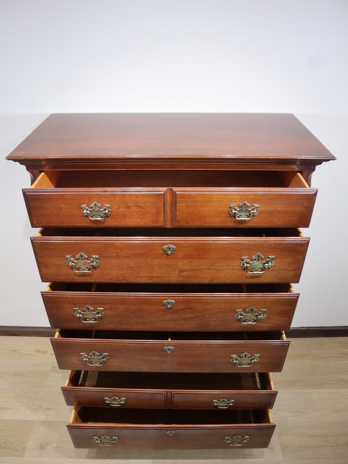 Pennsylvania House Highboy – Solid Cherry Chest-on-Chest with Brass Hardware | Vintage Tall Dresser