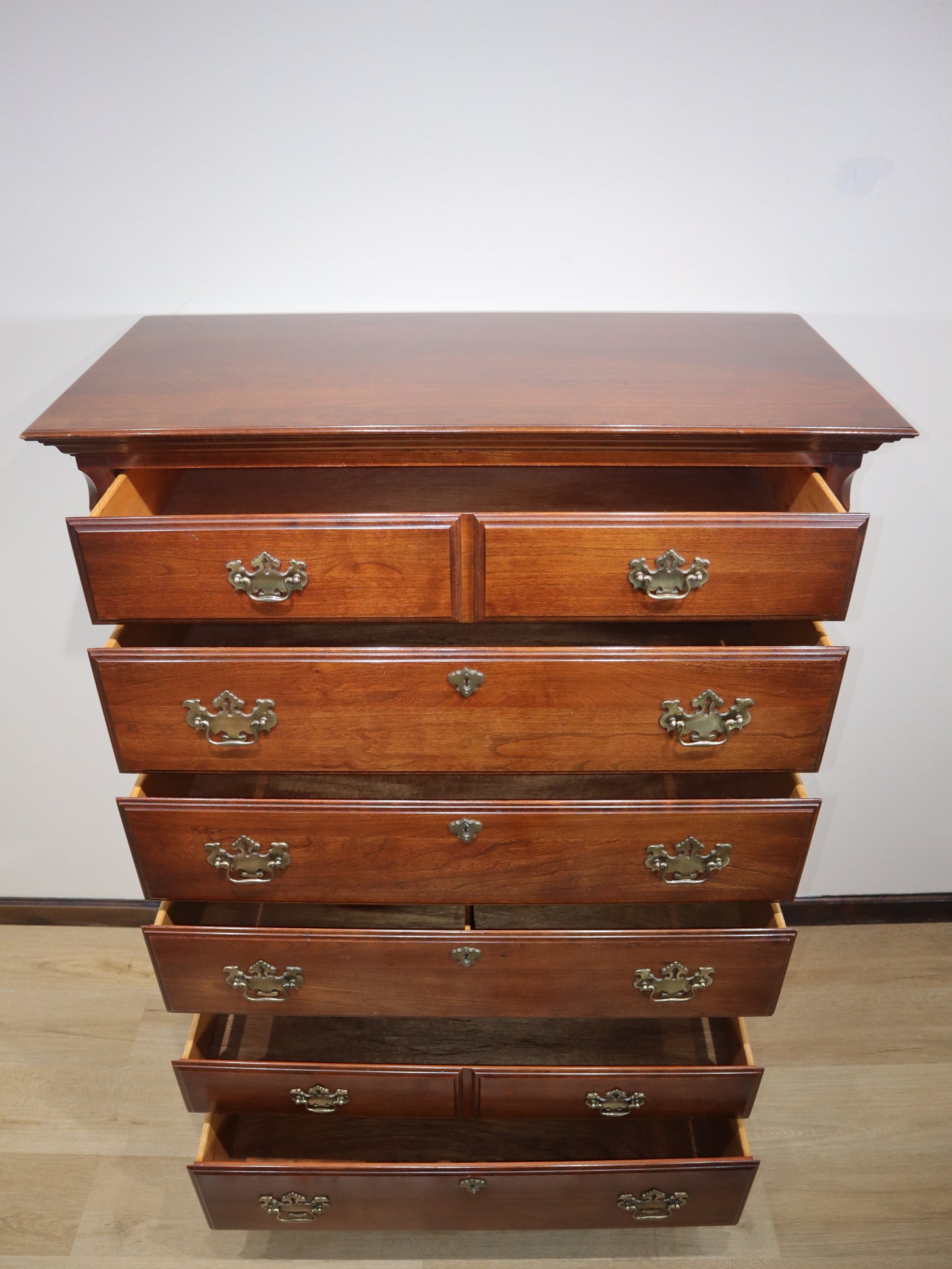 Pennsylvania House Highboy – Solid Cherry Chest-on-Chest with Brass Hardware | Vintage Tall Dresser