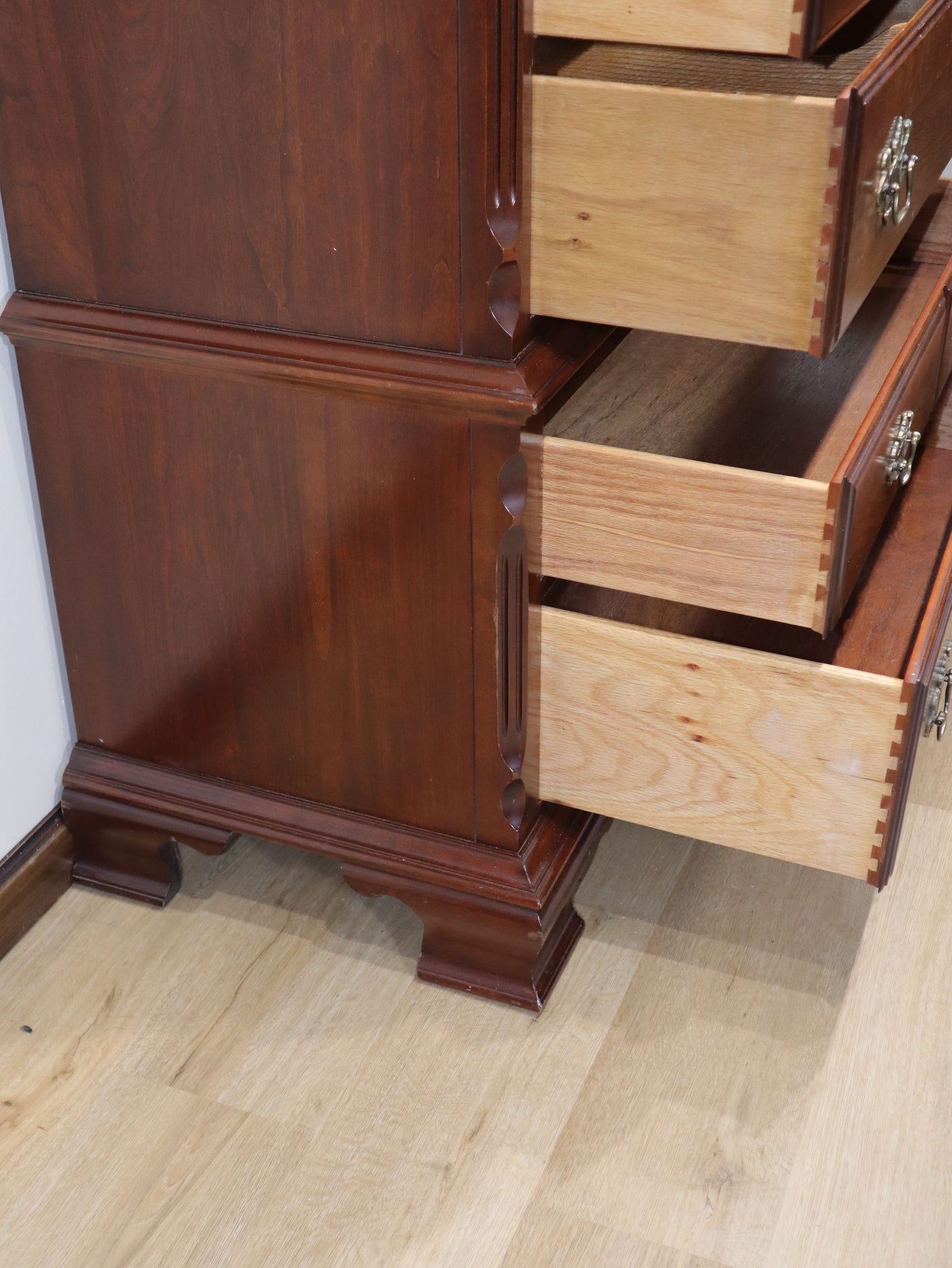 Pennsylvania House Highboy – Solid Cherry Chest-on-Chest with Brass Hardware | Vintage Tall Dresser