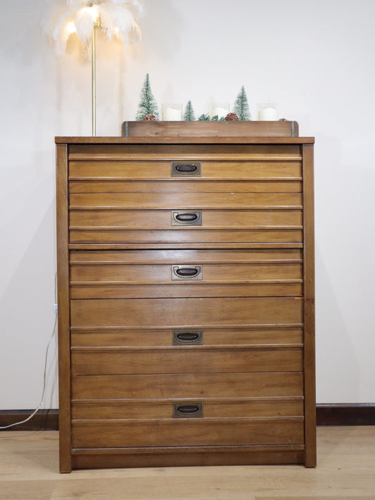 Thomasville Mid-Century Campaign-Style Tall Dresser – Solid Wood, 6 Drawers