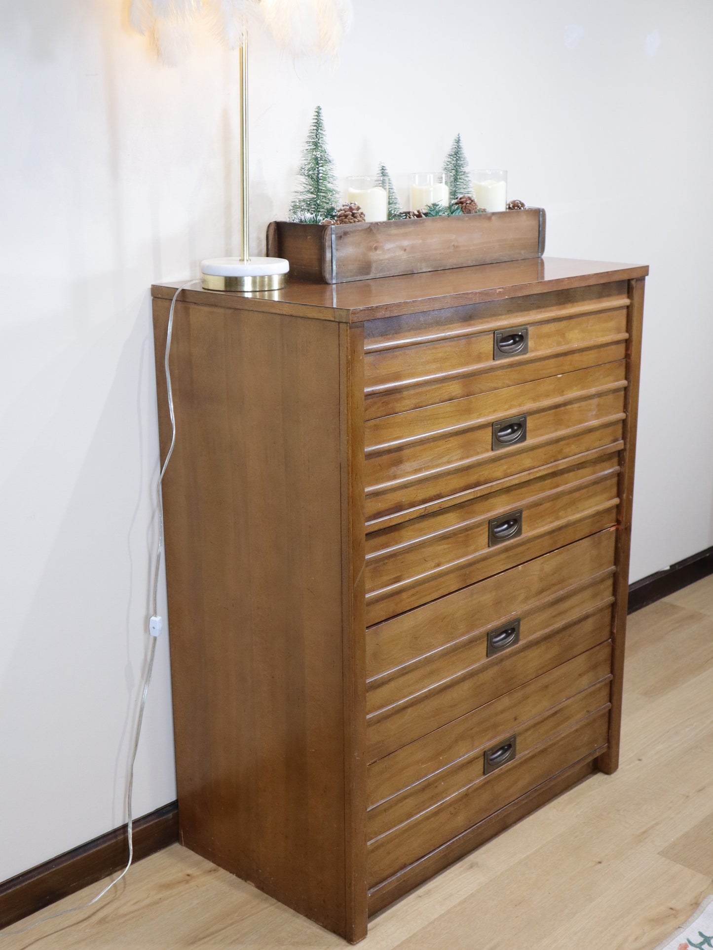 Thomasville Mid-Century Campaign-Style Tall Dresser – Solid Wood, 6 Drawers