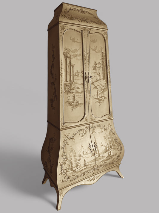 Rare Italian Hand-Painted Armoire – Vintage Gold Scenic Cabinet | ED Furniture Design
