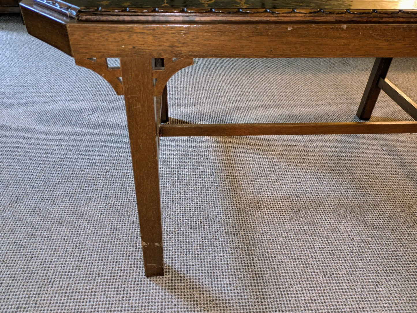 Vintage Chinoiserie Lacquer Coffee Table | Asian Art Painted Glass Top Table